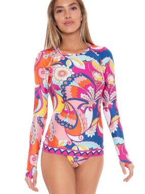 Trina Turk Sevilla Swim Shirt Long Sleeve Rash Guard- size M (EUC)
